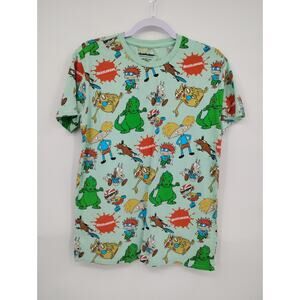Nickelodeon Green Cartoon Print T-Shirt Rugrats Hey Arnold 90s Nostalgia Medium